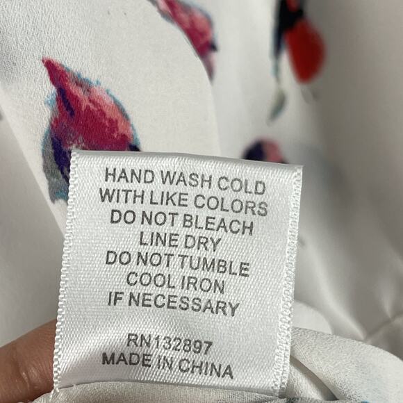 Rose Olive Tunic Top Woman 2X Bird Print 3/4 Sleeve Lightweight Pintuck Artsy - Picture 8 of 14